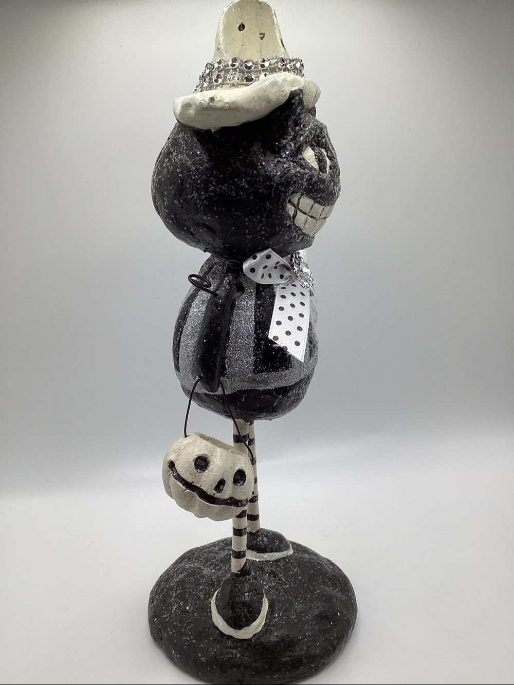 Halloween Bling Black Cat Holding Bucket Whimsical Decor - Picture 5 of 9